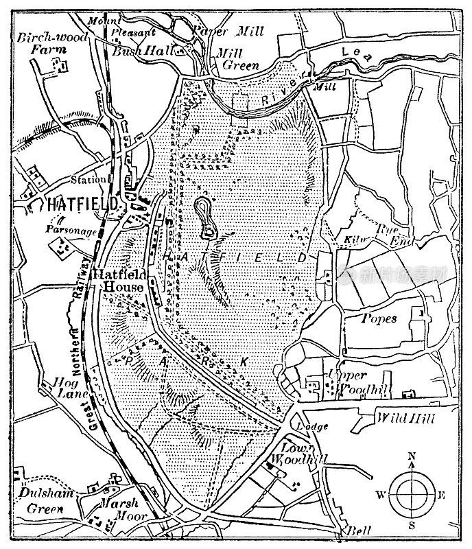 英国哈特菲尔德古董地图- 19世纪